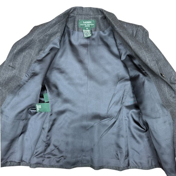 EUC Women's LAUREN RALPH LAUREN Wool Pinstripe 3-Button Gray Blazer | Size 10P - Picture 3 of 10